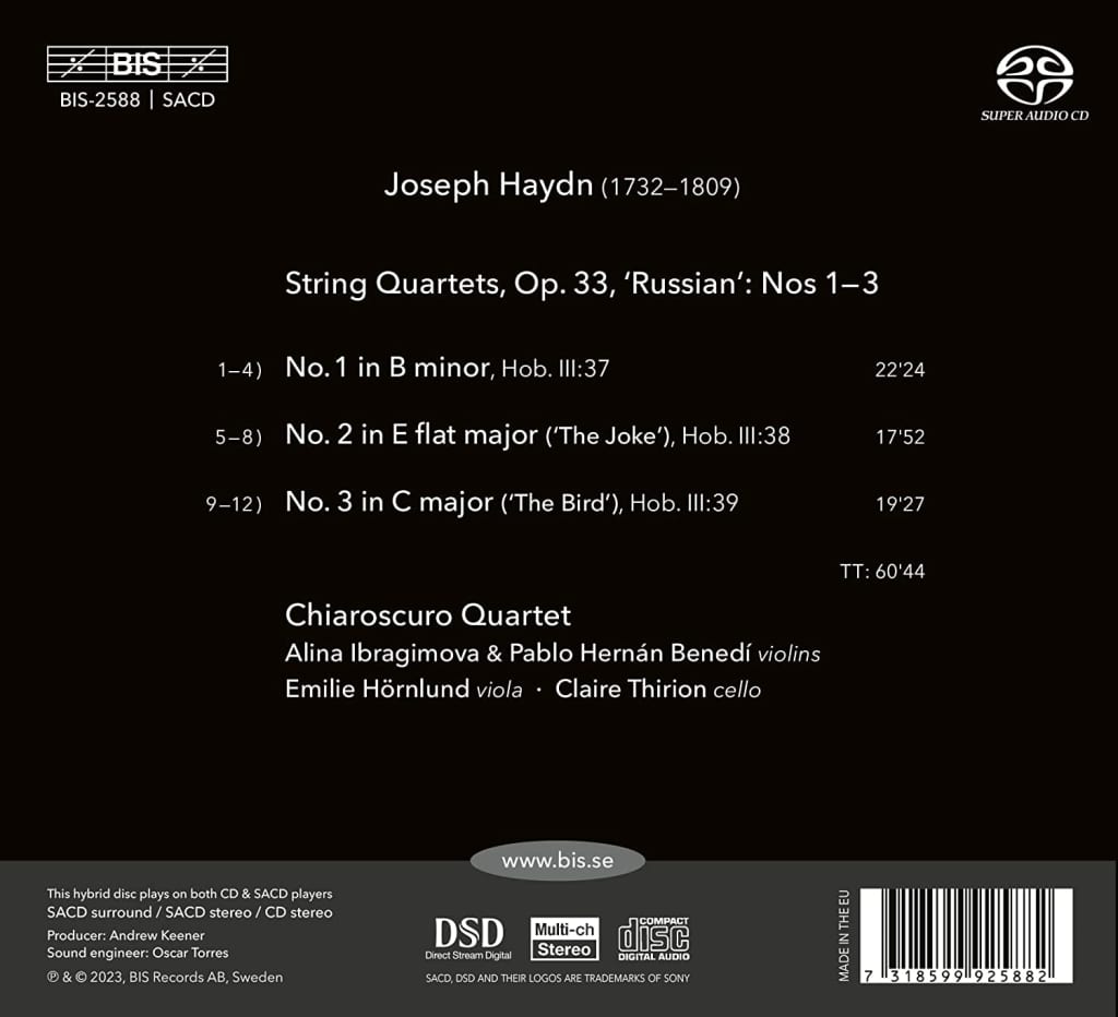 Joseph Haydn: String Quartets Op. 33 Nos 1-3 - Chiaroscuro Quartet |  Musical Offering
