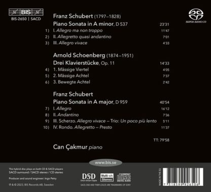 Photo No.2 of F. Schubert & A. Schoenberg: Piano Sonatas - Can Çakmur