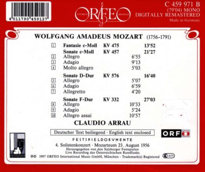 Photo No.2 of W. A. Mozart: Piano Sonatas Nos. 12, 14 & 18 & Fantasia in C minor - Claudio Arrau