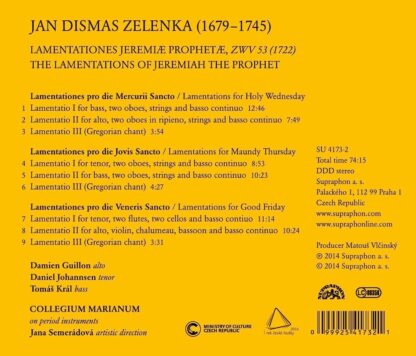 Photo No.2 of Jan Dismas Zelenka: Lamentationes Jeremiæ Prophetæ - Collegium Marianum