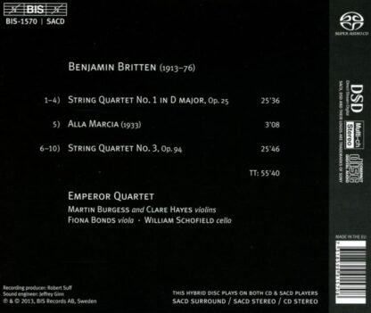 Photo No.2 of Benjamin Britten: String Quartets Nos. 1 & 3 - Emperor String Quartet