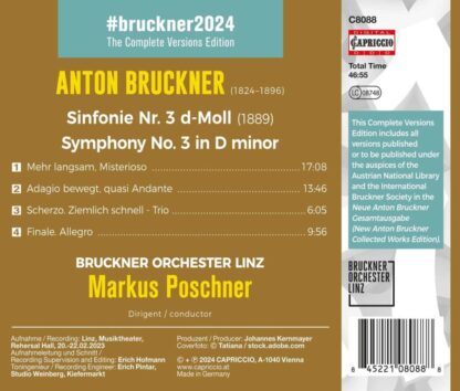 Photo No.2 of Anton Bruckner: Bruckner 2024 "The Complete Versions Edition" - Symphony No. 3 in D minor (1889 Version)