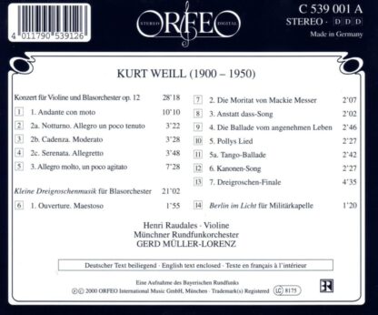 Photo No.2 of Kurt Weill: Concerto for Violin & Wind Orchestra & Kleine Dreigroschenmusik