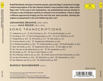 Photo No.2 of Johannes Brahms – Max Reger: Song Transcriptions - Rudolf Buchbinder