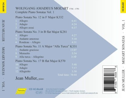 Photo No.2 of Wolfgang Amadeus Mozart: Piano Sonatas, Vol. 1 - Jean Muller